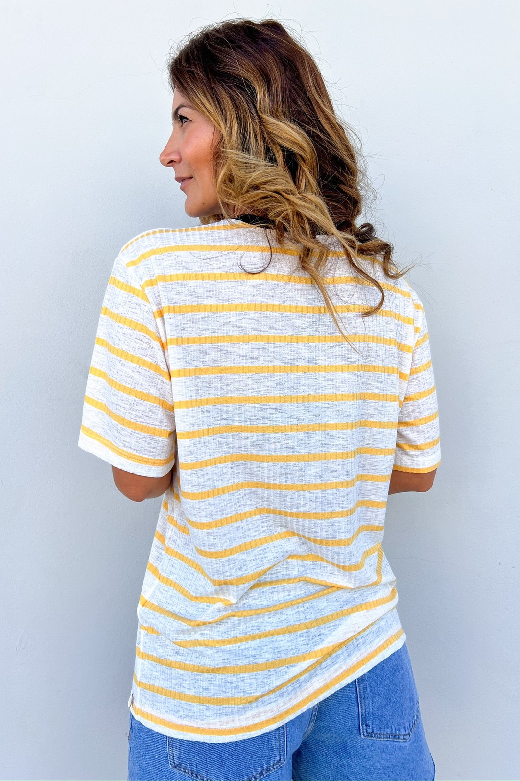 T-Shirt de Listras Gola Azul Nora - MiniMoni