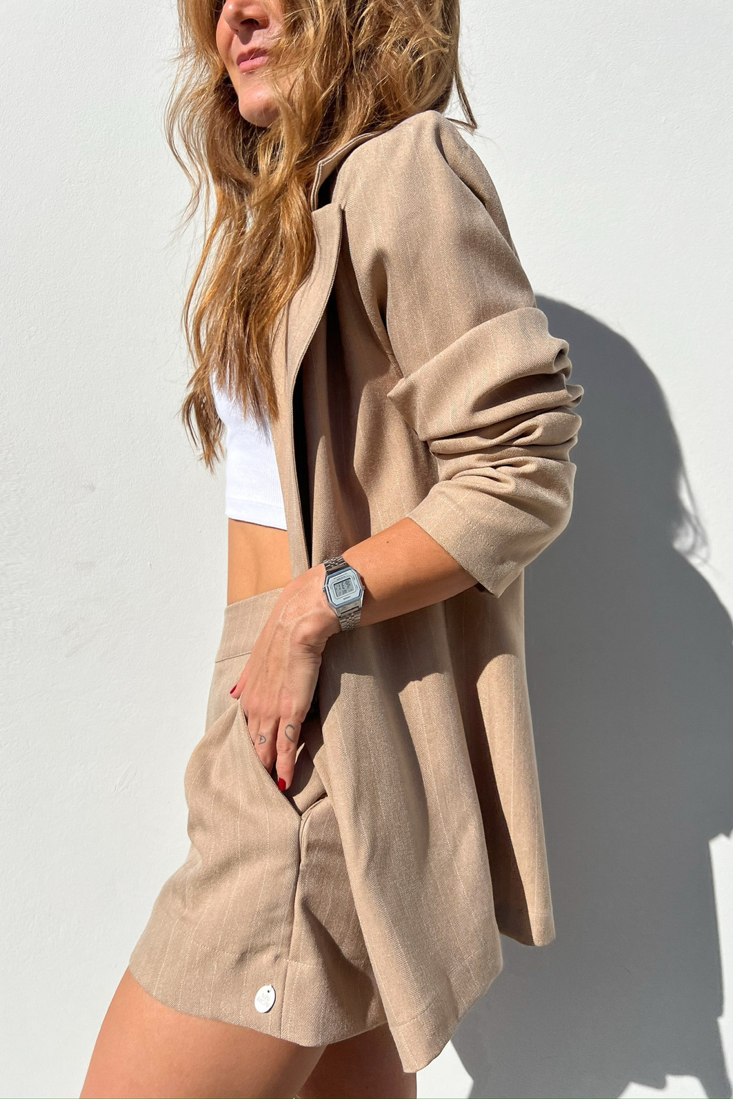 Shorts de Alfaiataria Castanha Tonton - Mini Moni Shorts de Alfaiataria Castanha Tonton - Mini Moni