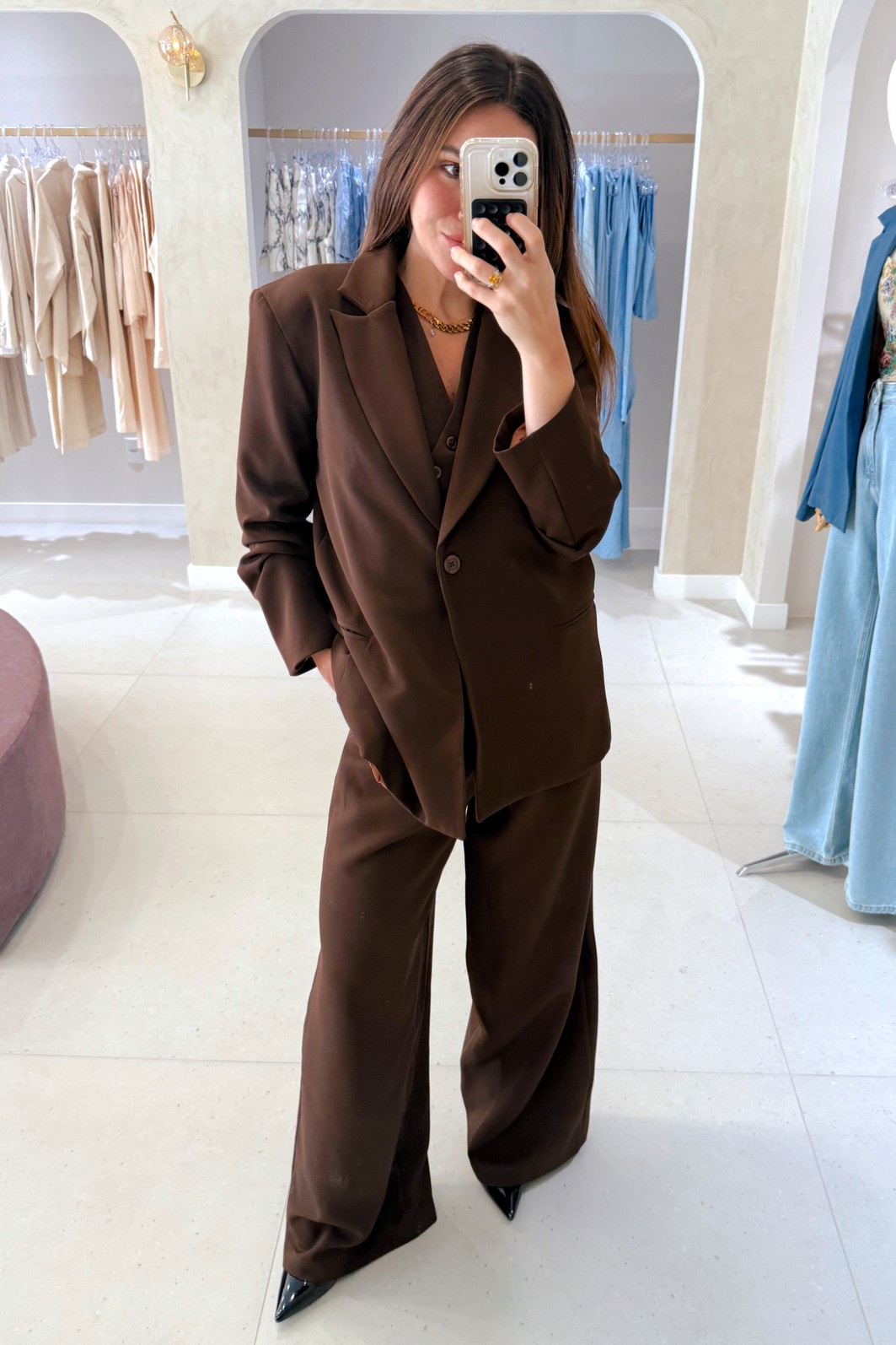 Blazer Manga Longa Julieta Marrom Cacau - MiniMoni Blazer Manga Longa Julieta Marrom Cacau - MiniMoni