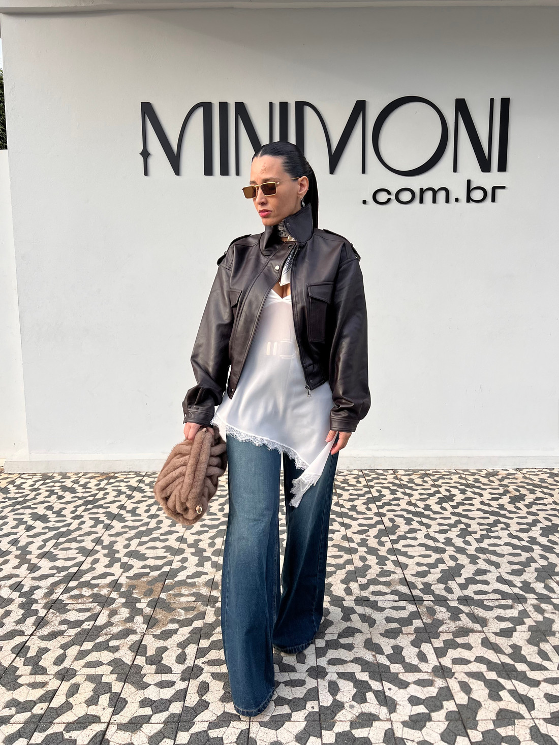Jaqueta Couro Marrom Bomber - MiniMoni Jaqueta Couro Marrom Bomber - MiniMoni