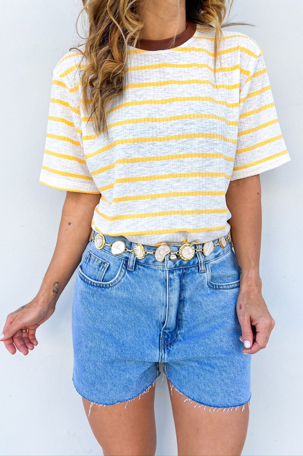 T-Shirt de Listras Gola Cacau Nora - MiniMoni T-Shirt de Listras Gola Cacau Nora - MiniMoni