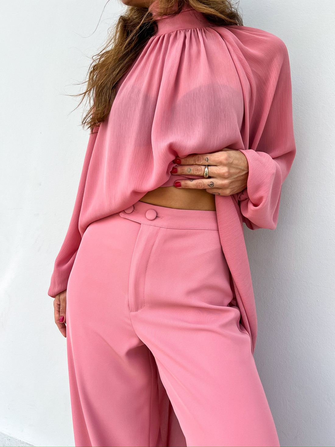 Calça de Alfaiataria Pantalona Lorena Rosa - Mini Moni