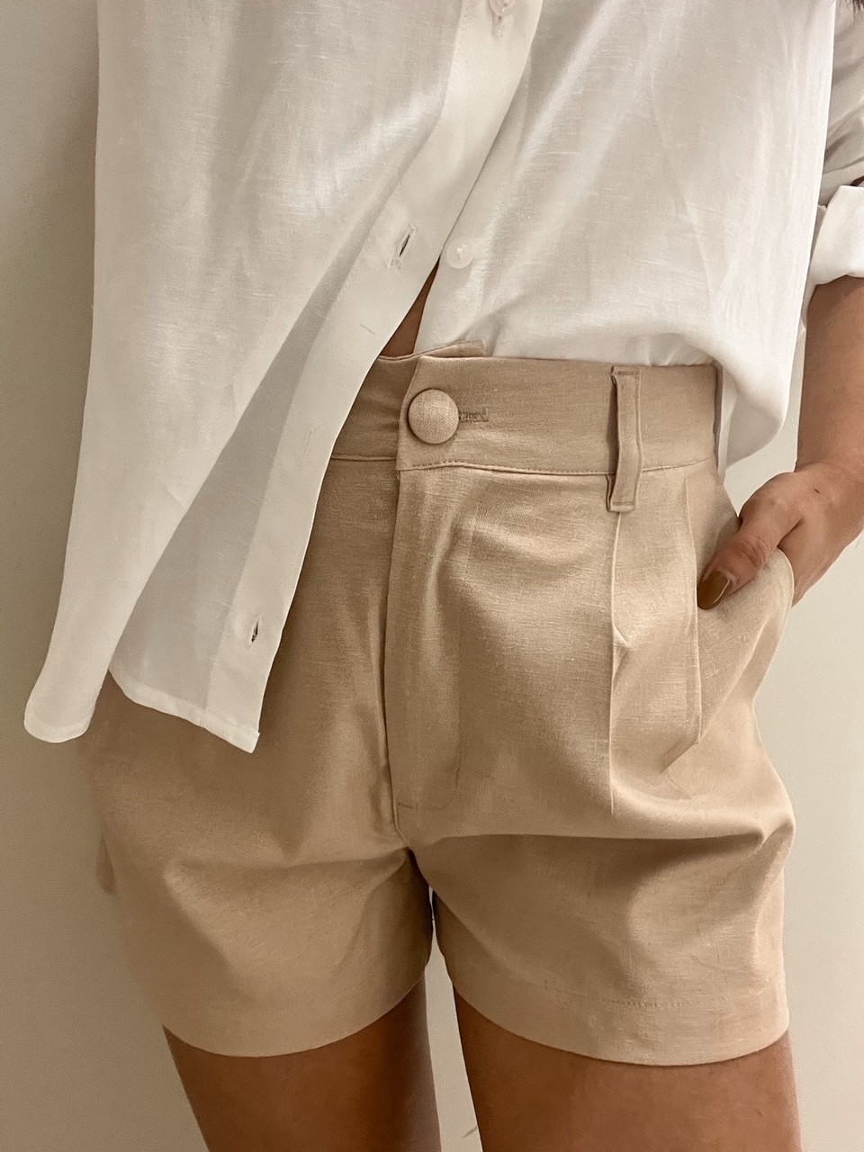 Short De Linho Feminino Bege Sofia - Mini Moni