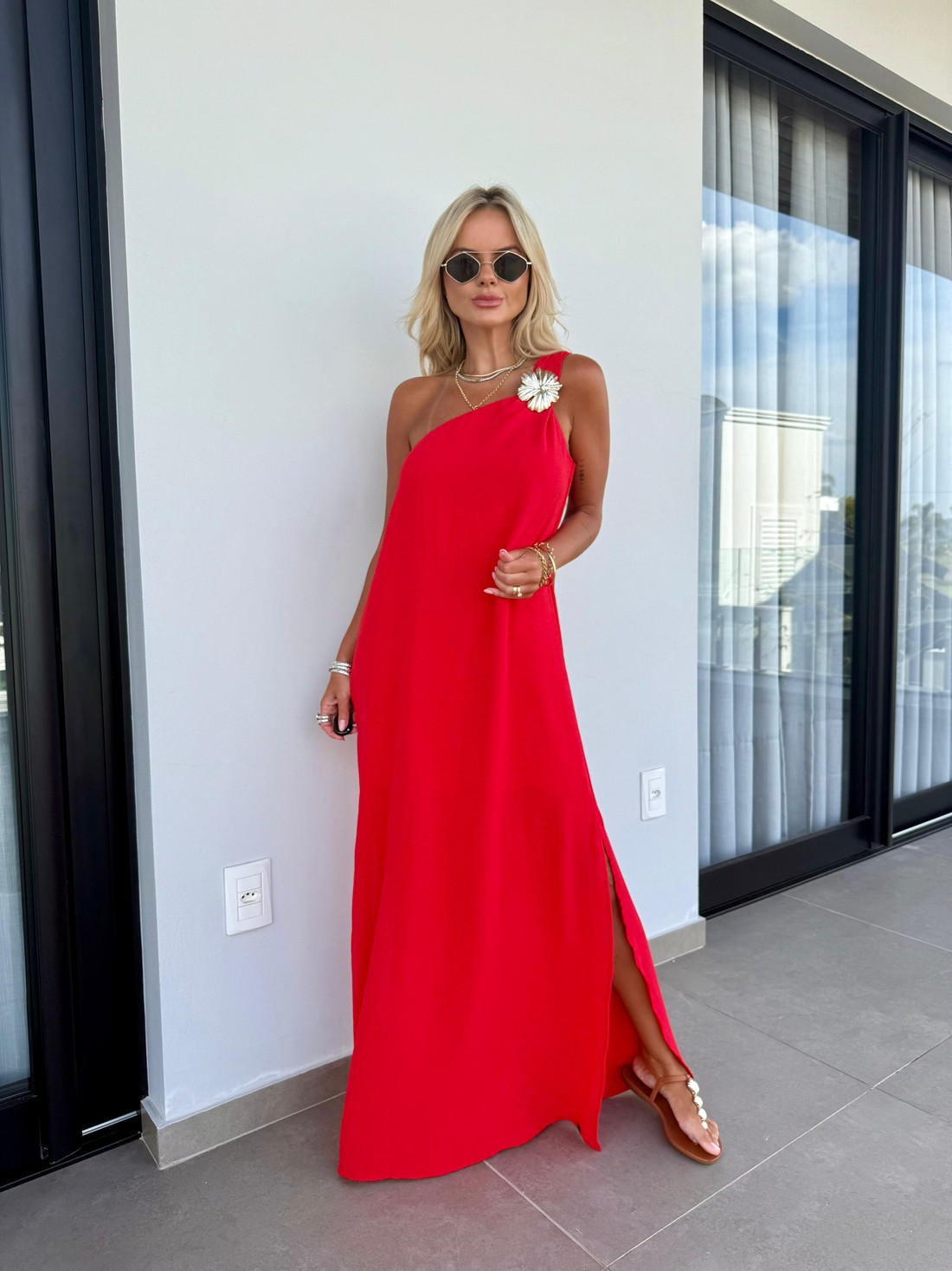 Vestido Longo Flor Vermelho Brand As melhores peças com