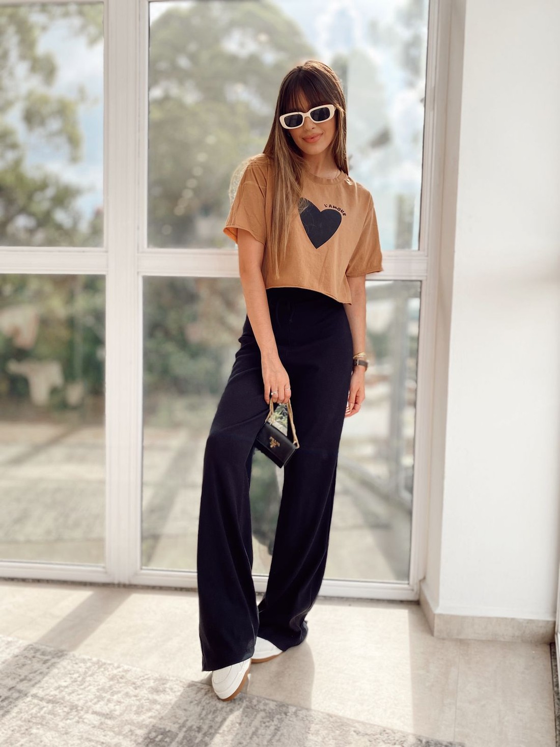 Cropped Coração L'amour Camel