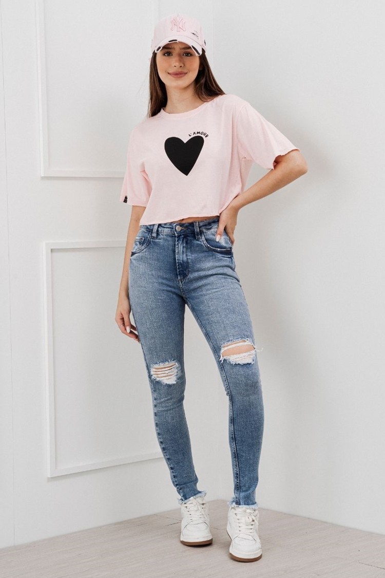 Cropped Coração L'amour Rosa Chá Cropped Coração L'amour Rosa Chá