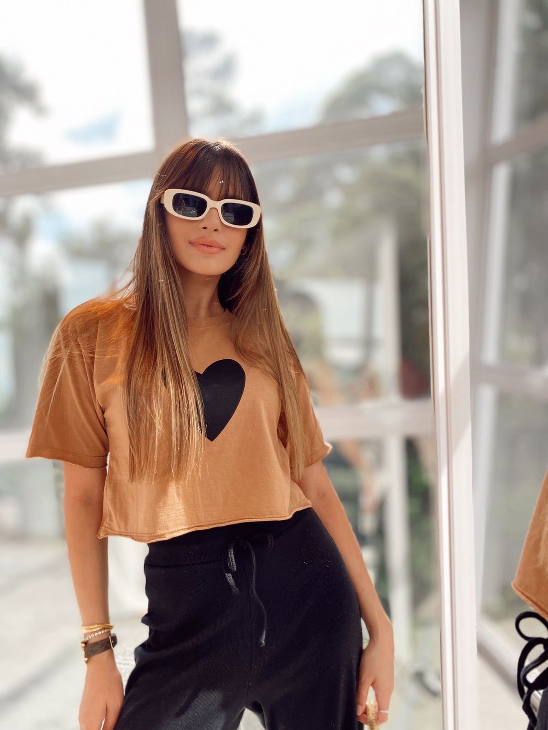 Cropped Coração L'amour Camel