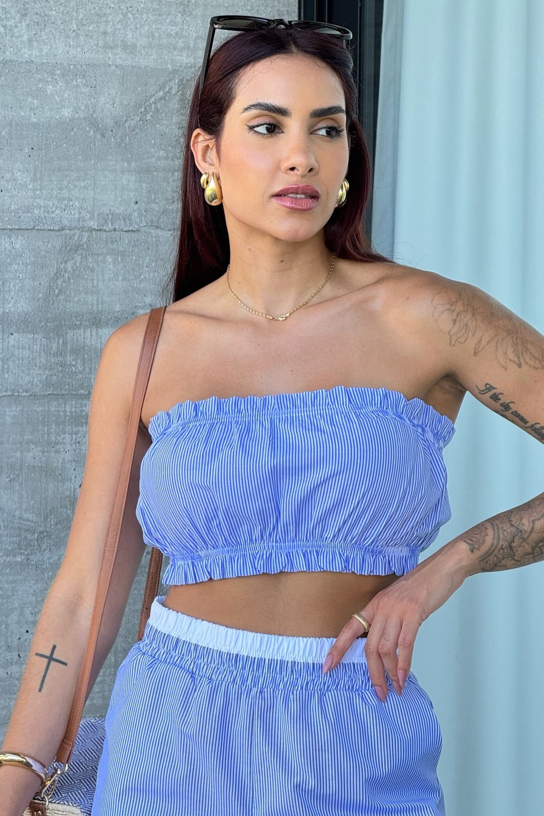 Top Tricoline Listrado Azul Royal