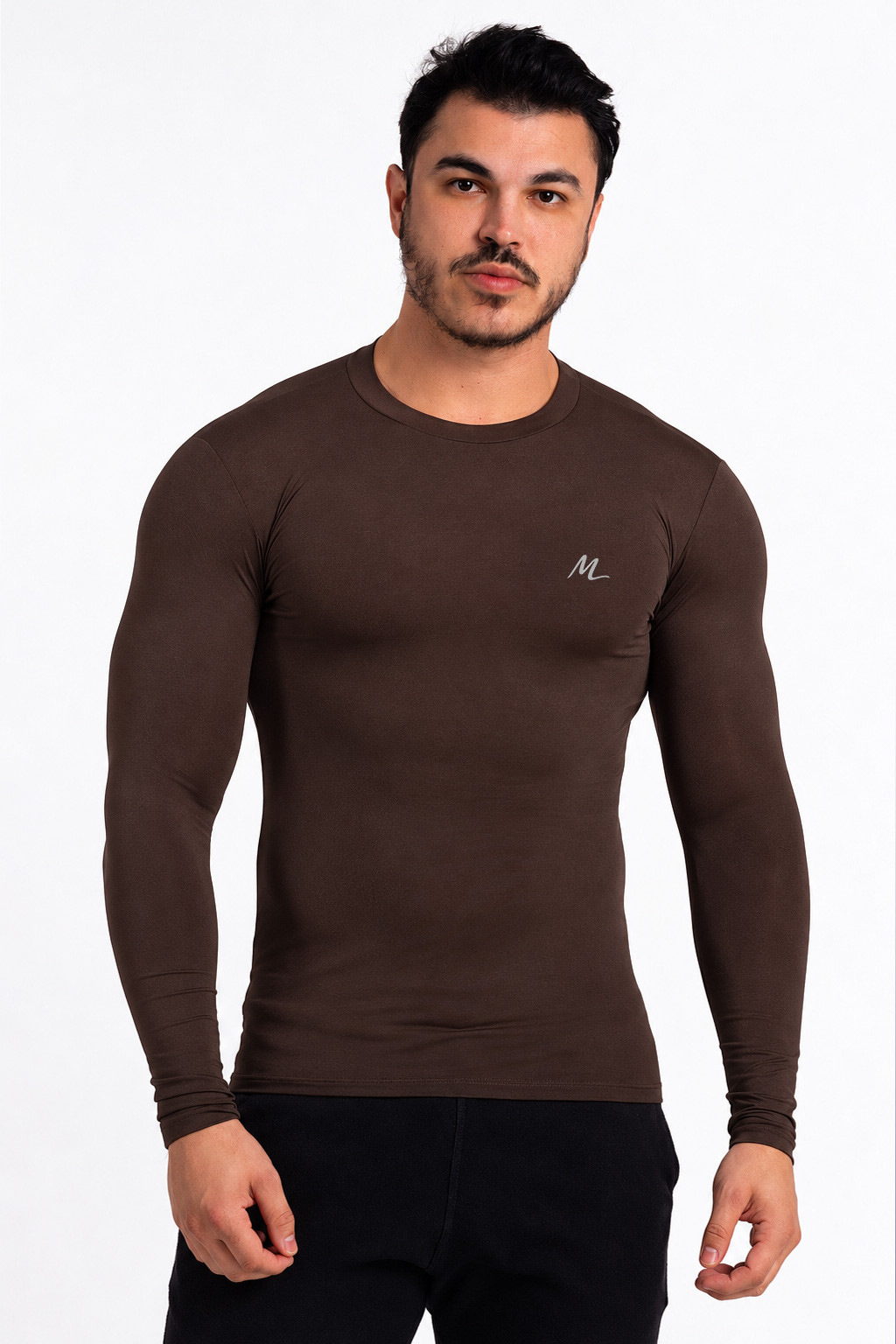 Camiseta Térmica Manga Longa Masculina Peluciada Marrom Camiseta Térmica Manga Longa Masculina Peluciada Marrom