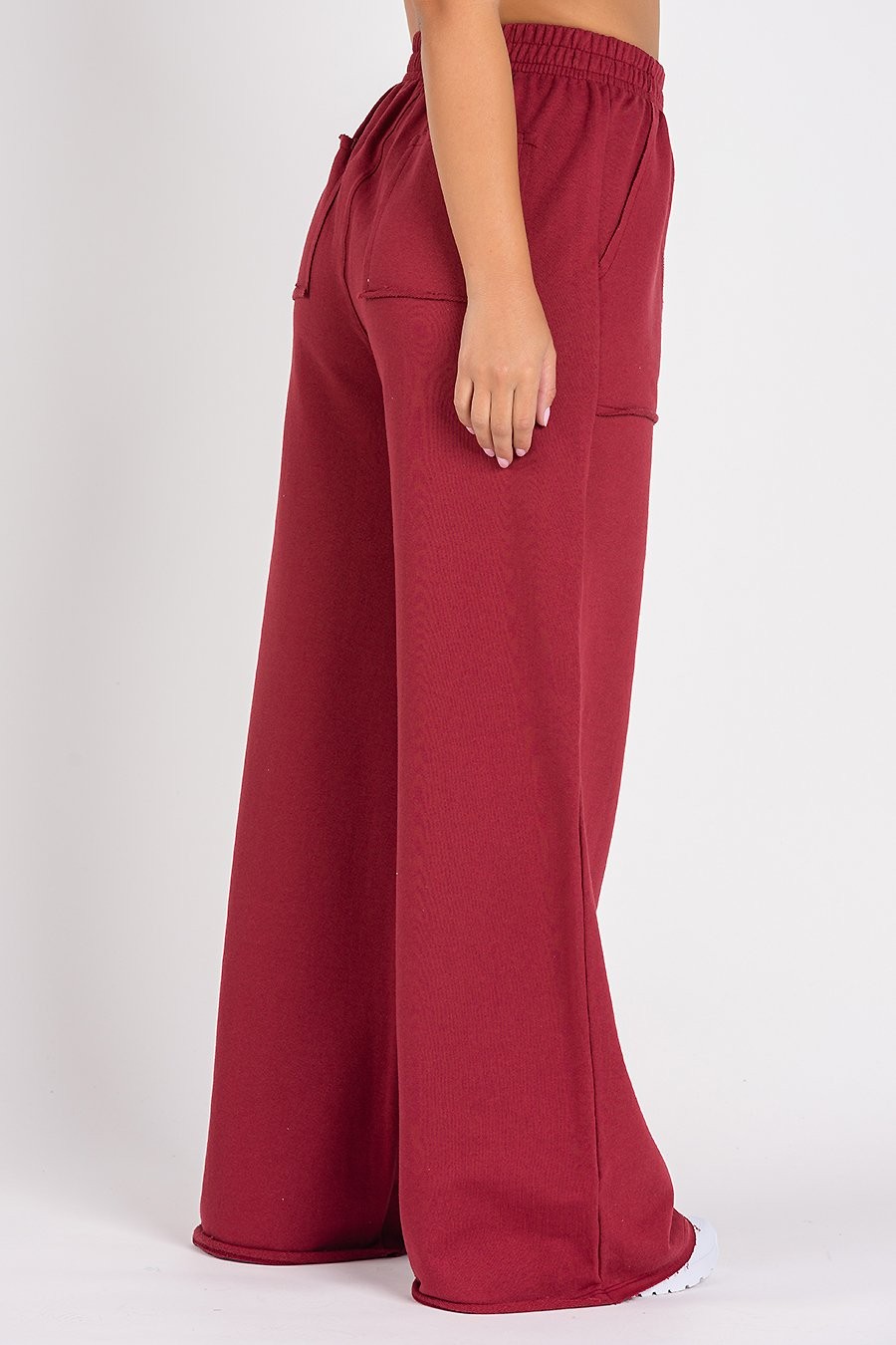 Calça Wide Leg Moletom Bordo