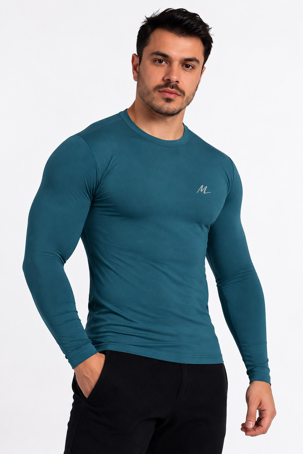 Camiseta Térmica Manga Longa Masculina Peluciada Azul Petroleo Camiseta Térmica Manga Longa Masculina Peluciada Azul Petroleo