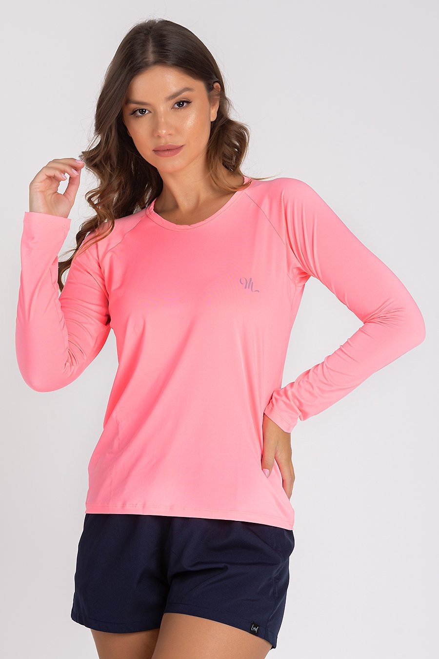 Camiseta Feminina UV Dry Manga Longa Raglan CORAL NEON Camiseta Feminina UV Dry Manga Longa Raglan CORAL NEON