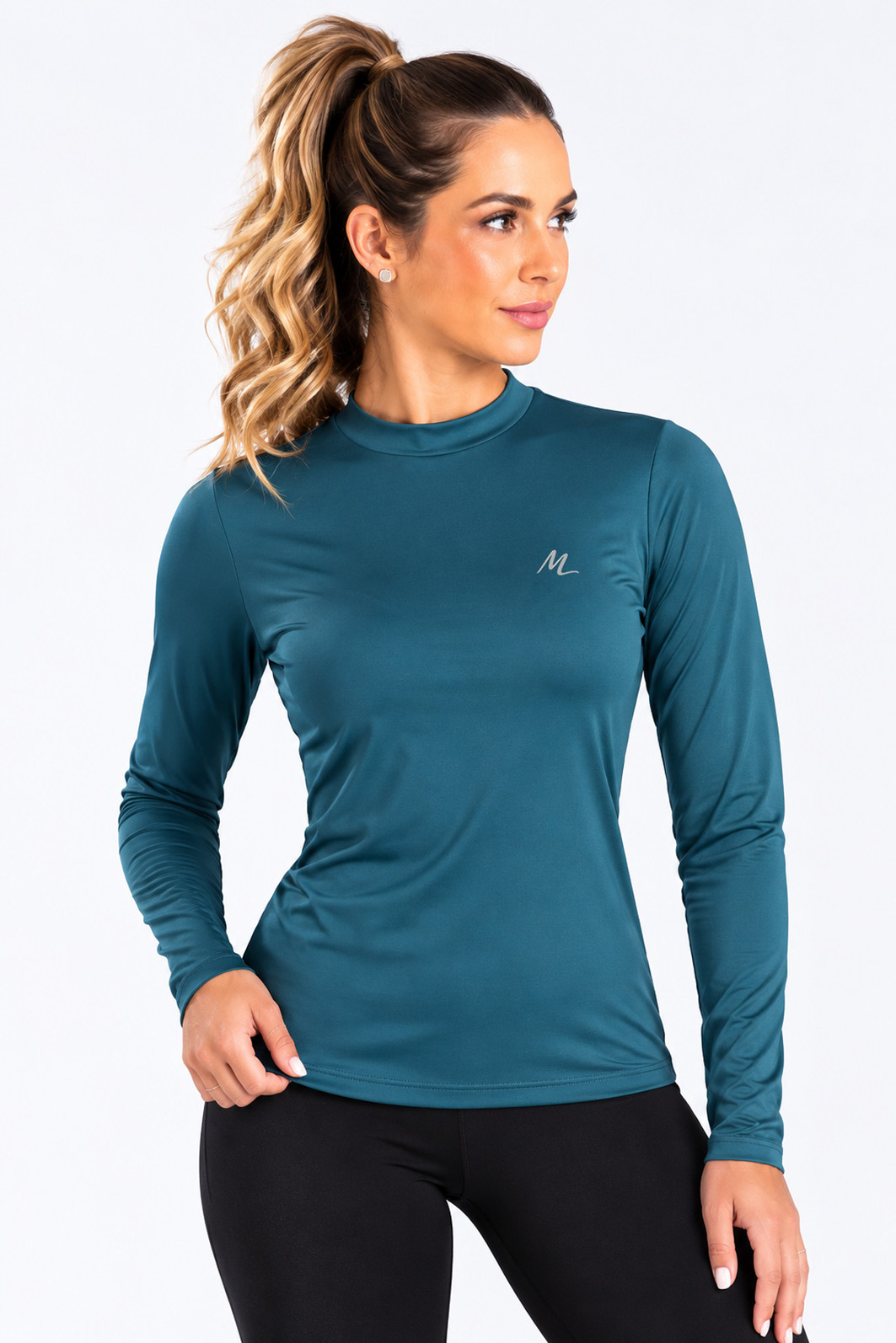 Camiseta Térmica Manga Longa Feminina Peluciada Azul Petroleo Camiseta Térmica Manga Longa Feminina Peluciada Azul Petroleo