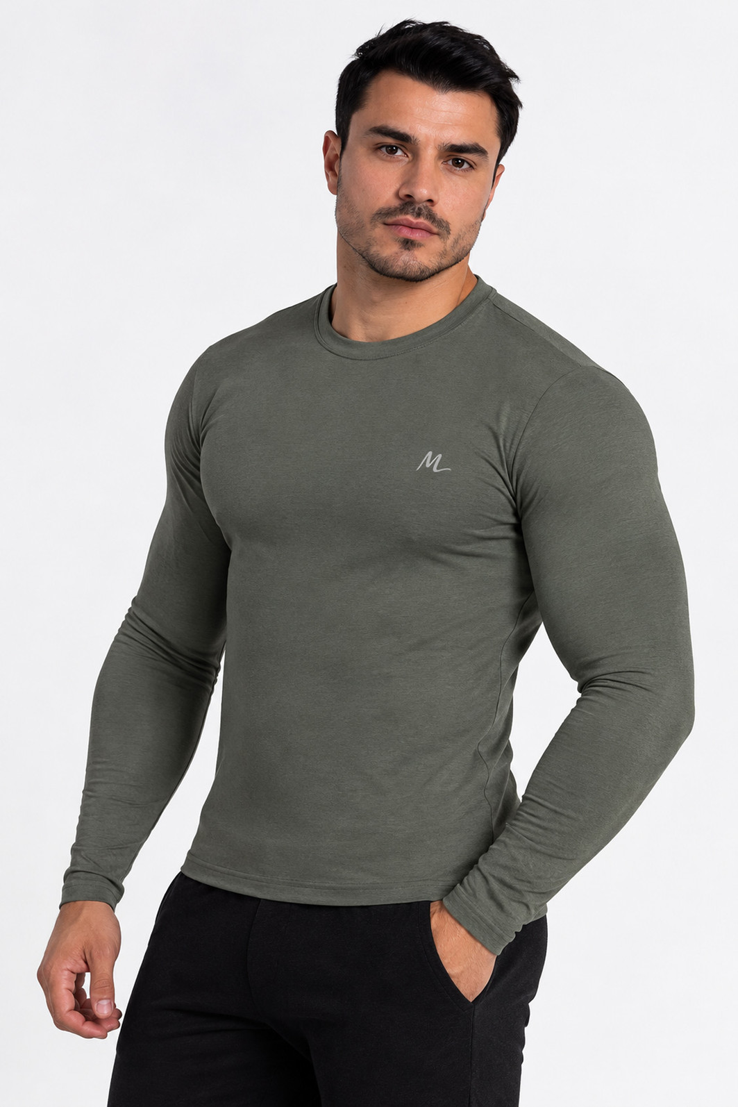 Camiseta Térmica Manga Longa Masculina Peluciada Verde Militar Camiseta Térmica Manga Longa Masculina Peluciada Verde Militar