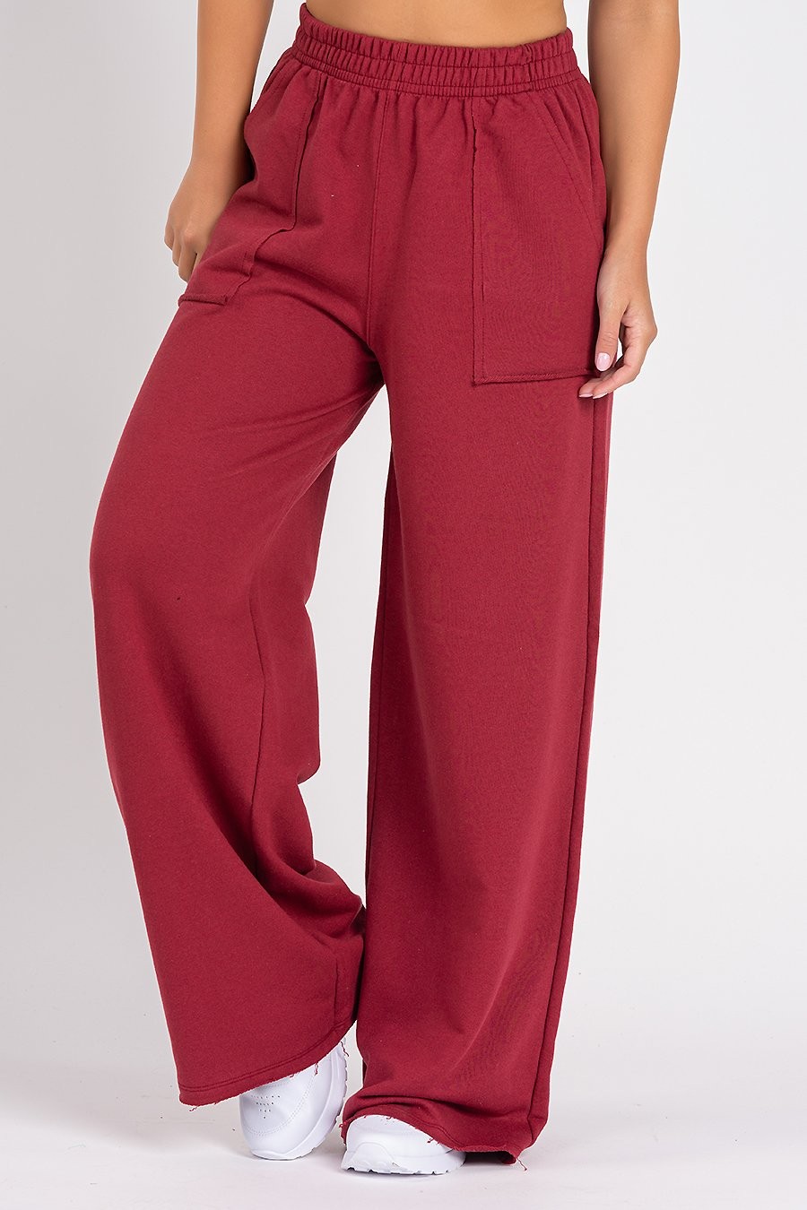 Calça Wide Leg Moletom Bordo