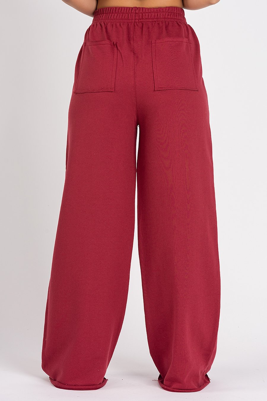 Calça Wide Leg Moletom Bordo