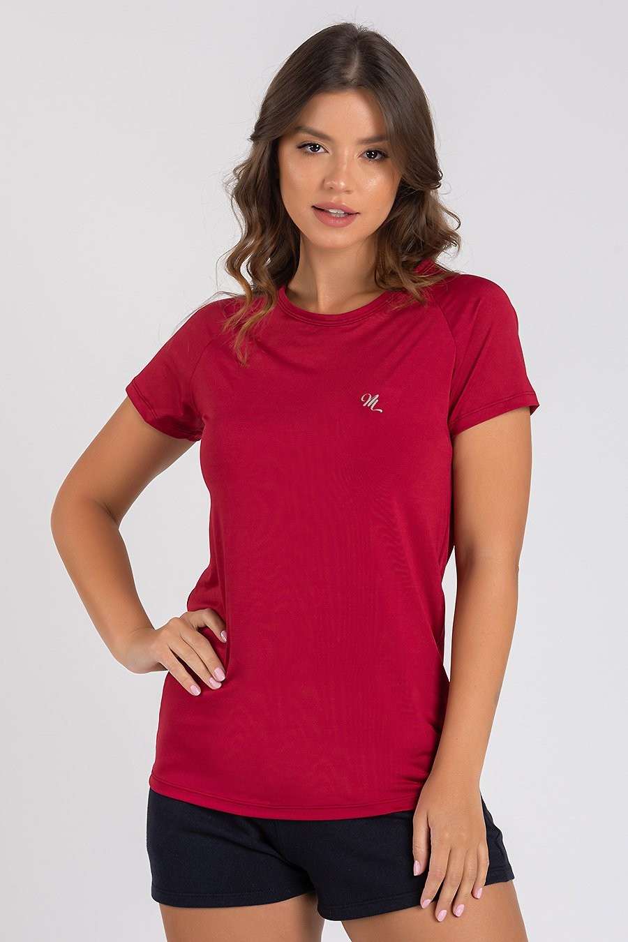 Camiseta Feminina UV Dry Manga Curta Raglan Bordo Camiseta Feminina UV Dry Manga Curta Raglan Bordo