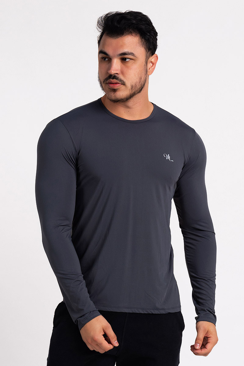 Camiseta Proteção Solar UV DRY Manga Longa Masculina Chumbo Camiseta Proteção Solar UV DRY Manga Longa Masculina Chumbo