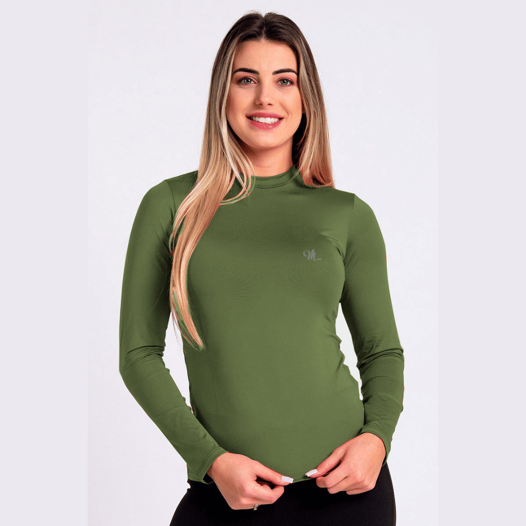 Camiseta Térmica Manga Longa Feminina Peluciada Verde Militar Camiseta Térmica Manga Longa Feminina Peluciada Verde Militar