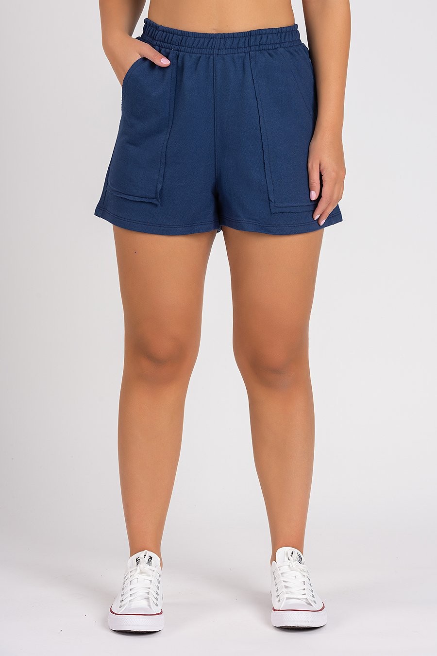 Short de Moletom Feminino Bolso a Fio Marinho