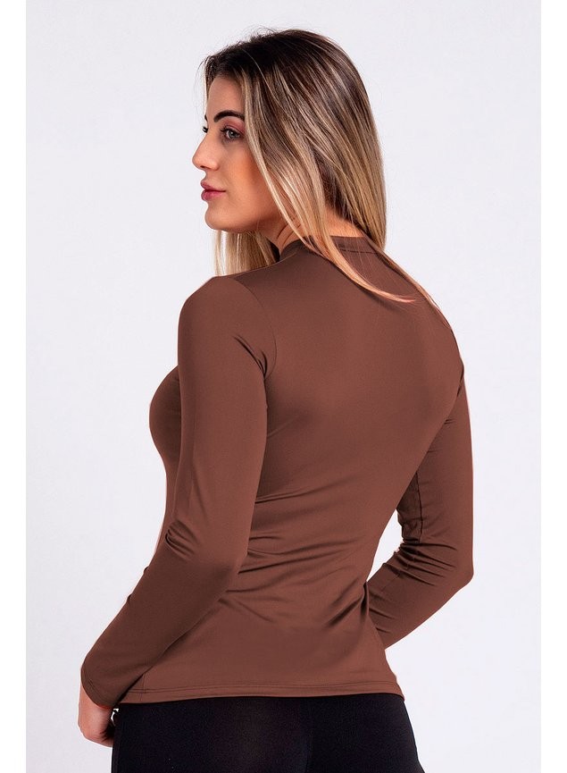 Camiseta Térmica Manga Longa Feminina Peluciada Marrom Camiseta Térmica Manga Longa Feminina Peluciada Marrom