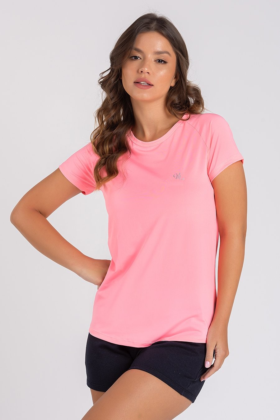Camiseta Feminina UV Dry Manga Curta Raglan CORAL NEON Camiseta Feminina UV Dry Manga Curta Raglan CORAL NEON