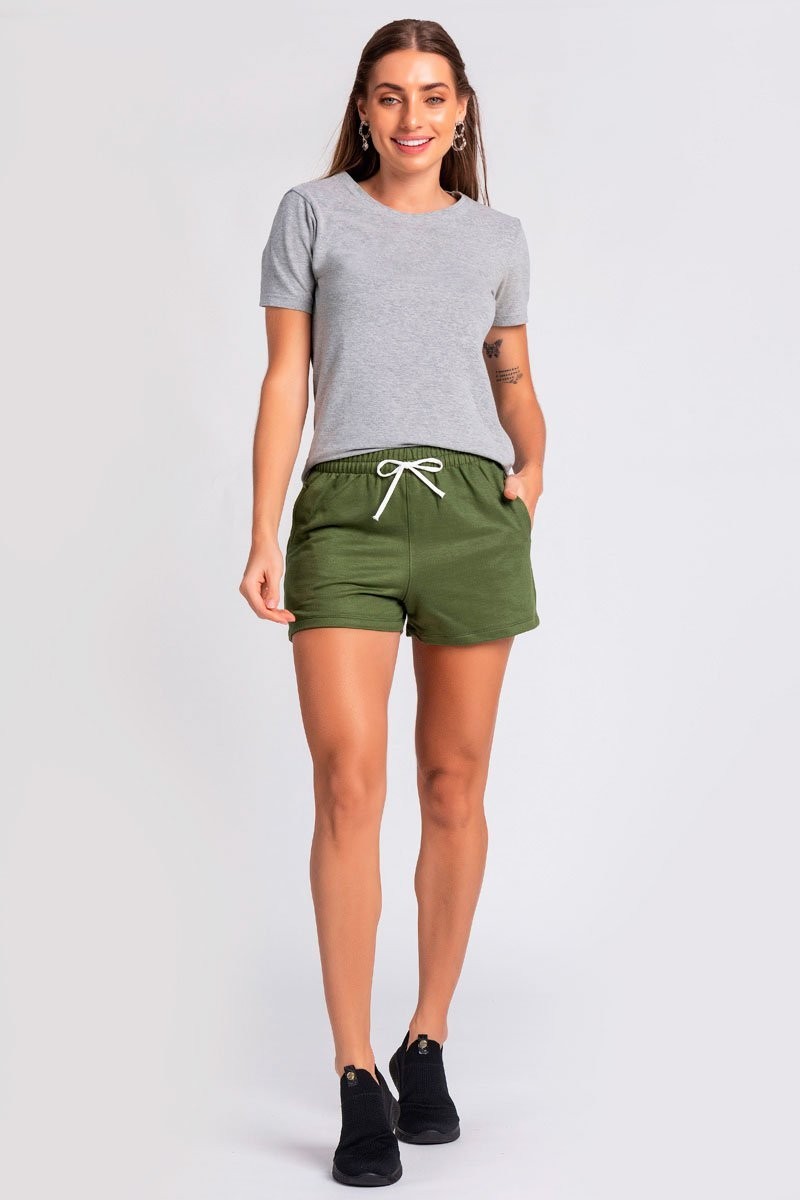 Short de Moletom Feminino Runner Larel Verde Militar Short de Moletom Feminino Runner Larel Verde Militar