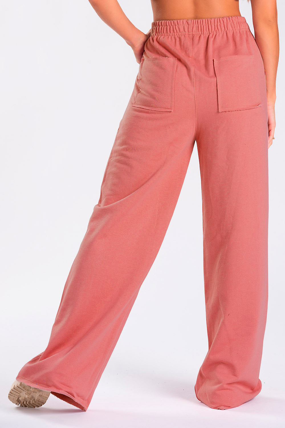 Calça Wide Leg Moletom Coral
