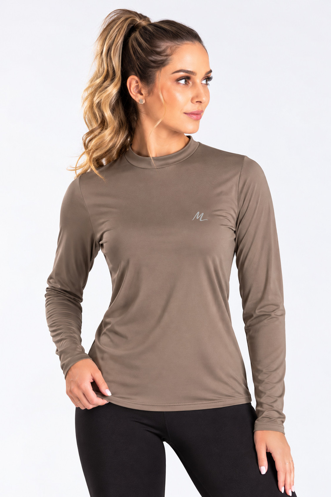 Camiseta Térmica Manga Longa Feminina Peluciada Bege Camiseta Térmica Manga Longa Feminina Peluciada Bege