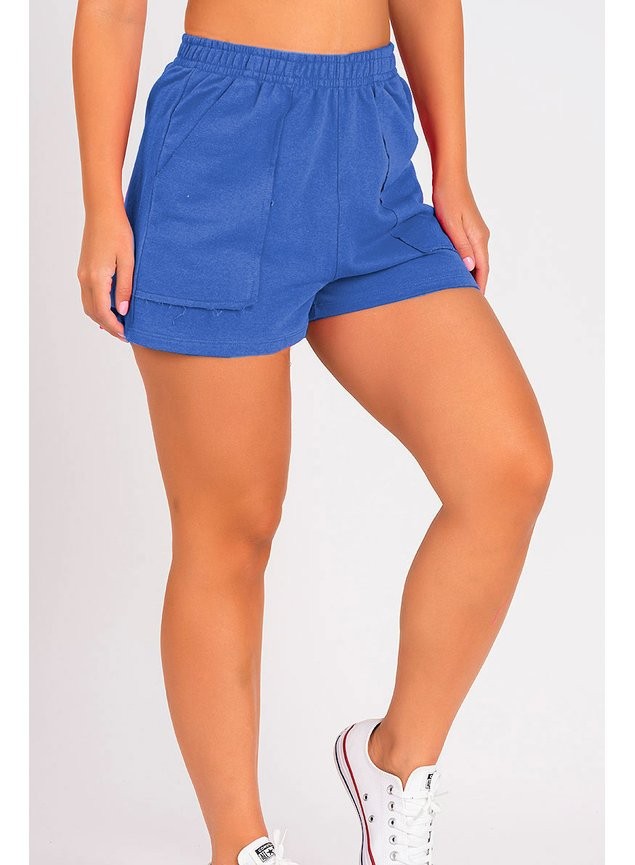 Short de Moletom Feminino Bolso a Fio Azul Denim  Short de Moletom Feminino Bolso a Fio Azul Denim