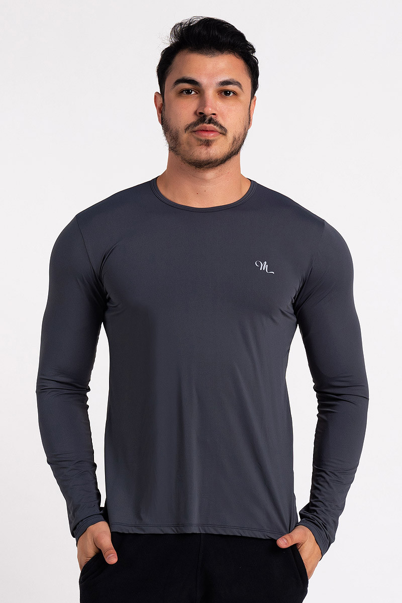Camiseta Proteção Solar UV DRY Manga Longa Masculina Chumbo Camiseta Proteção Solar UV DRY Manga Longa Masculina Chumbo