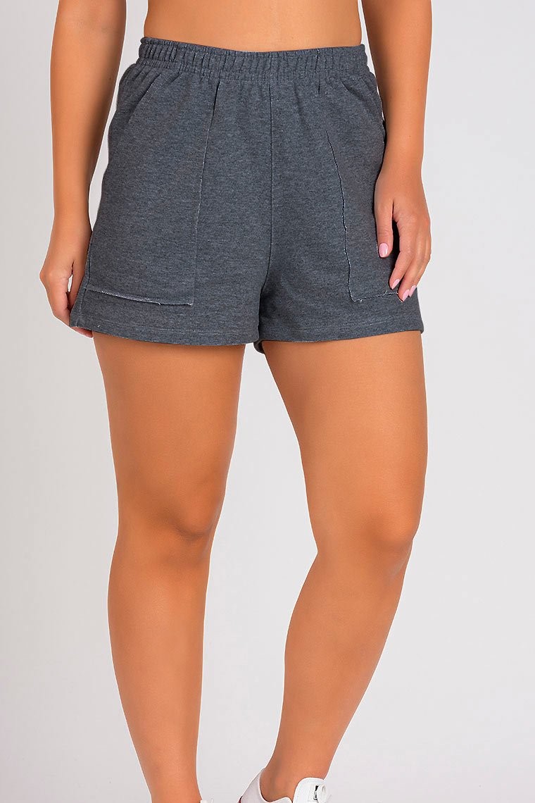 Short de Moletom Feminino Bolso a Fio Mescla Escuro 