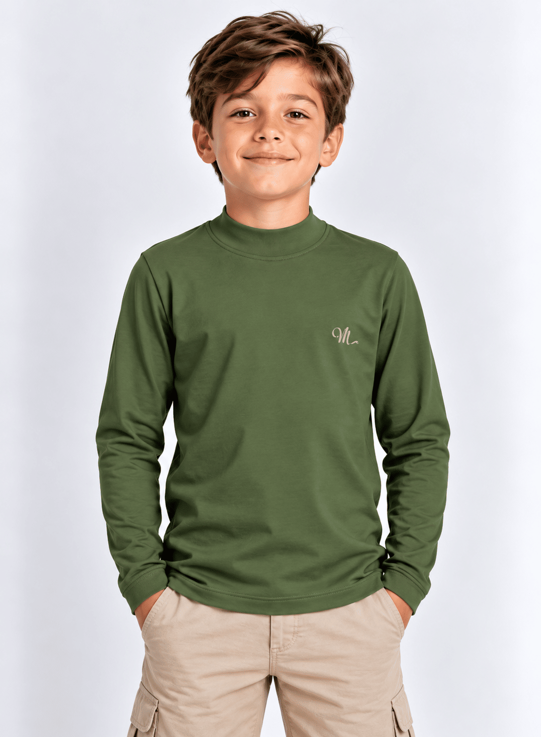 Camiseta Térmica Manga Longa Peluciada Infantil Verde Musgo Camiseta Térmica Manga Longa Peluciada Infantil Verde Musgo