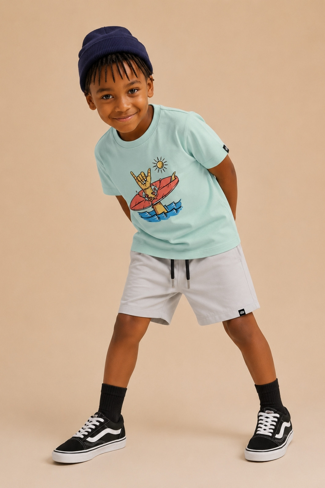 Short Infantil Tactel com ajuste na cintura UV 50+ Cinza Claro