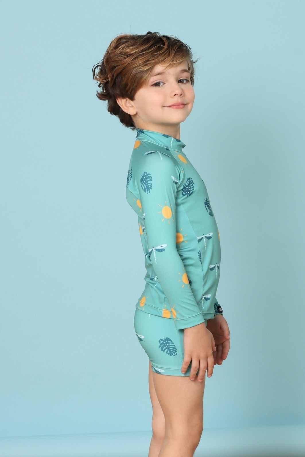 Camisa + Sunga Proteção UV50+ Confortável Verde Libélulas Camisa + Sunga Proteção UV50+ Confortável Verde Libélulas