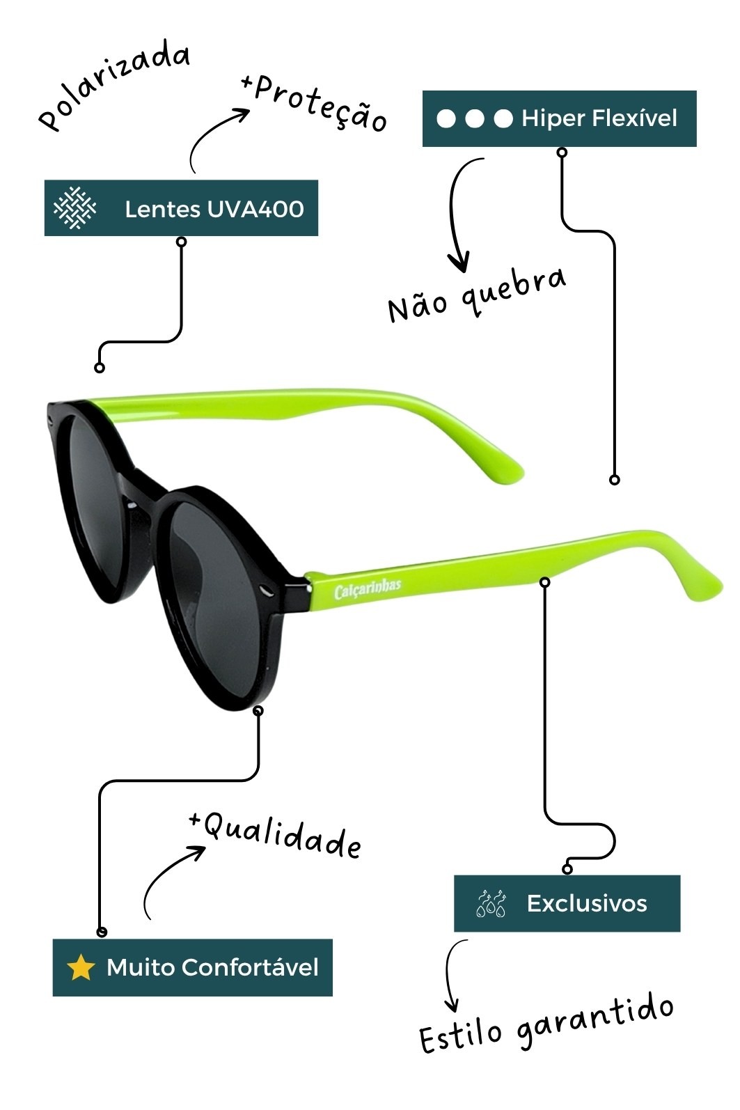 Óculos Infantil Bebê 0 a 6 anos Flexível com Proteção UV400 Preto e Verde Noronha Óculos Infantil Bebê 0 a 6 anos Flexível com Proteção UV400 Preto e Verde Noronha