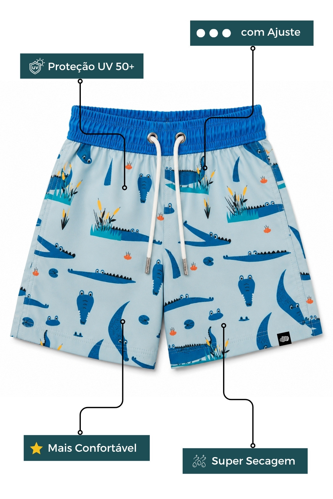 Short Infantil Tactel de banho com ajuste na cintura e proteção UV 50+ Verde Jacaré Short Infantil Tactel de banho com ajuste na cintura e proteção UV 50+ Verde Jacaré