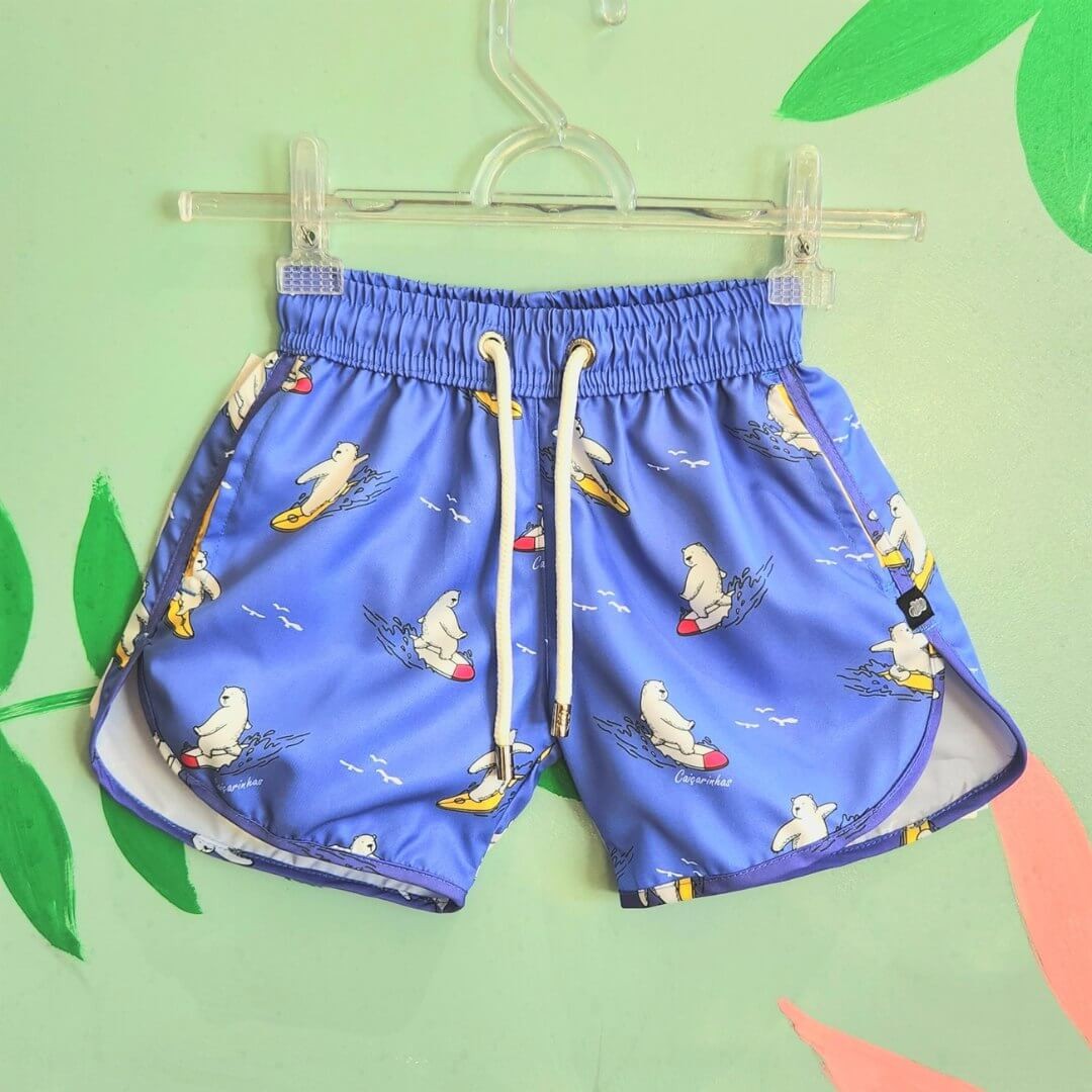 Short Infantil Tactel curto de banho com ajuste na cintura e Proteção UV 50+ Roxo Urso