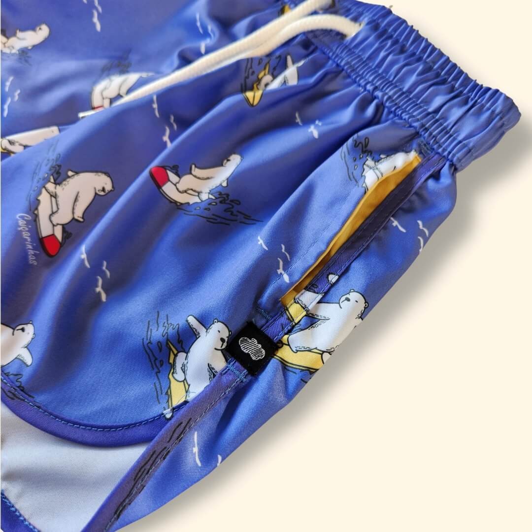 Short Infantil Tactel curto de banho com ajuste na cintura e Proteção UV 50+ Roxo Urso