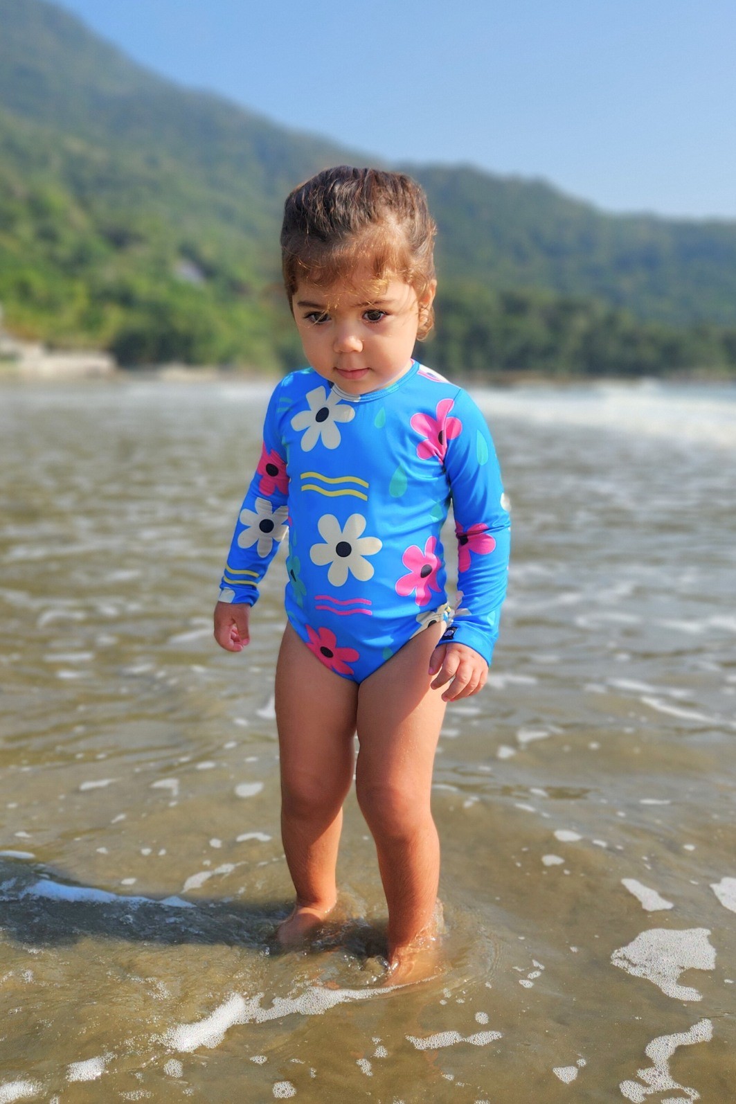 Maiô Manga Longa Proteção UV50+ Confortável Azul Dona Flor