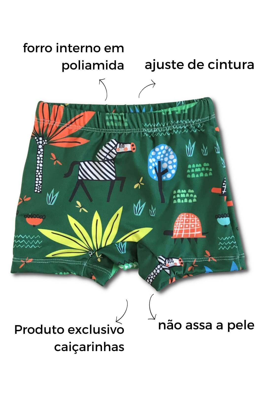 Sunga UV Verde Safari Menino com ajuste na cintura confortável