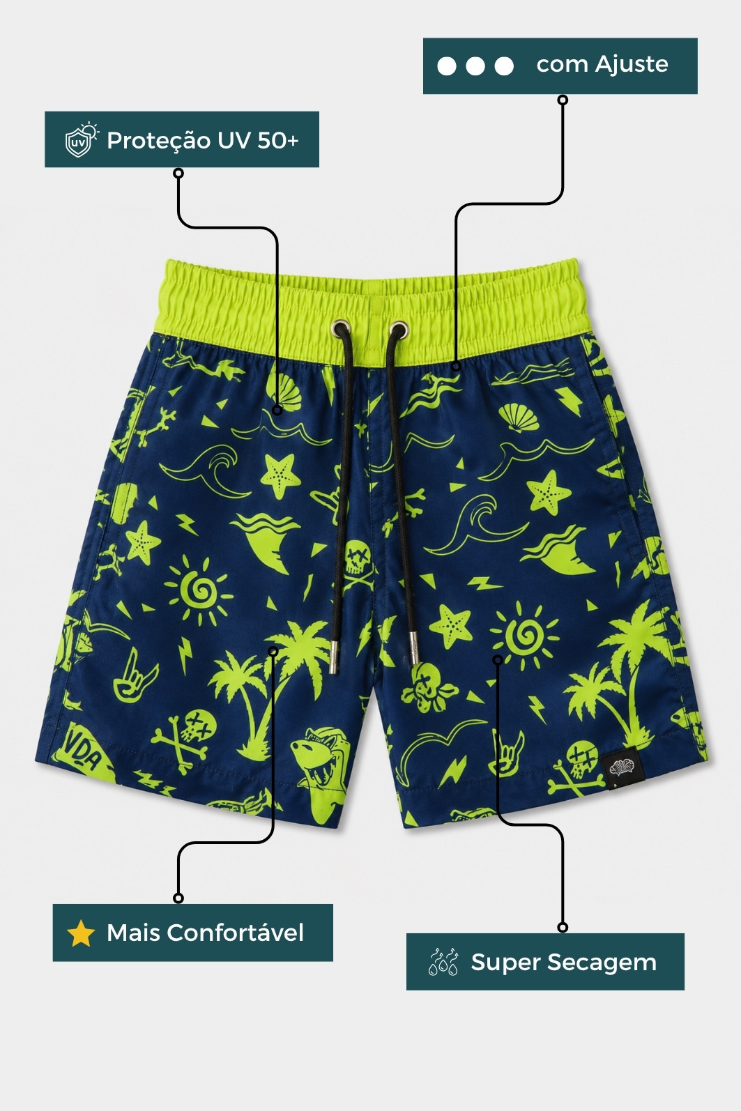 Short Infantil Tactel de banho com ajuste na cintura e proteção UV 50+ Azul Praia e Sol Short Infantil Tactel de banho com ajuste na cintura e proteção UV 50+ Azul Praia e Sol