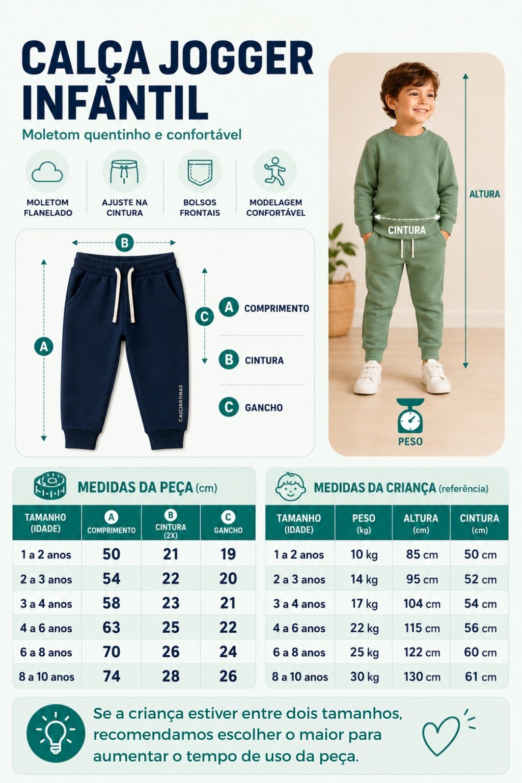 Calça infantil Jogger Azul Claro com punho e ajuste na cintura em tecido Moletom Flanelado Calça infantil Jogger Azul Claro com punho e ajuste na cintura em tecido Moletom Flanelado