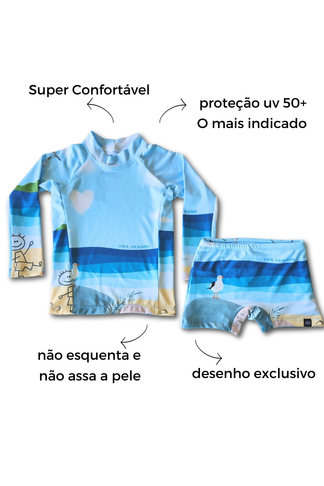 Camisa + Sunga Infantil UV50+ Azul Vida Praiana Camisa + Sunga Infantil UV50+ Azul Vida Praiana