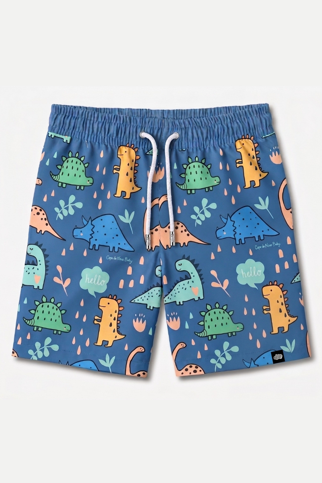 Short Infantil Tactel de banho com ajuste na cintura e proteção UV 50+ Azul Dinossauros