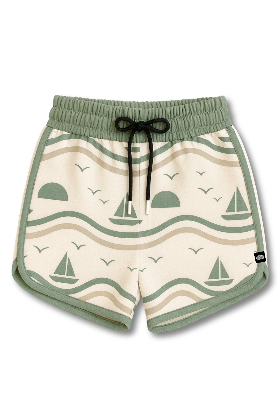 Short Infantil Boleado Tactel com ajuste na cintura UV 50+ Off White Barquinhos