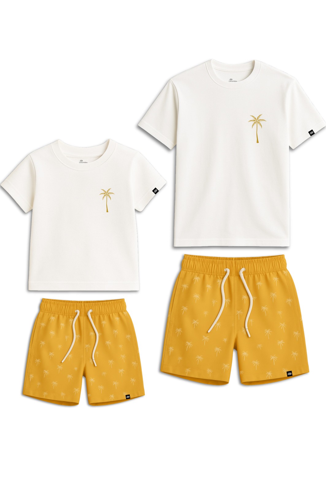 Kit Pai e Filho Coqueiro Camisetas e Shorts