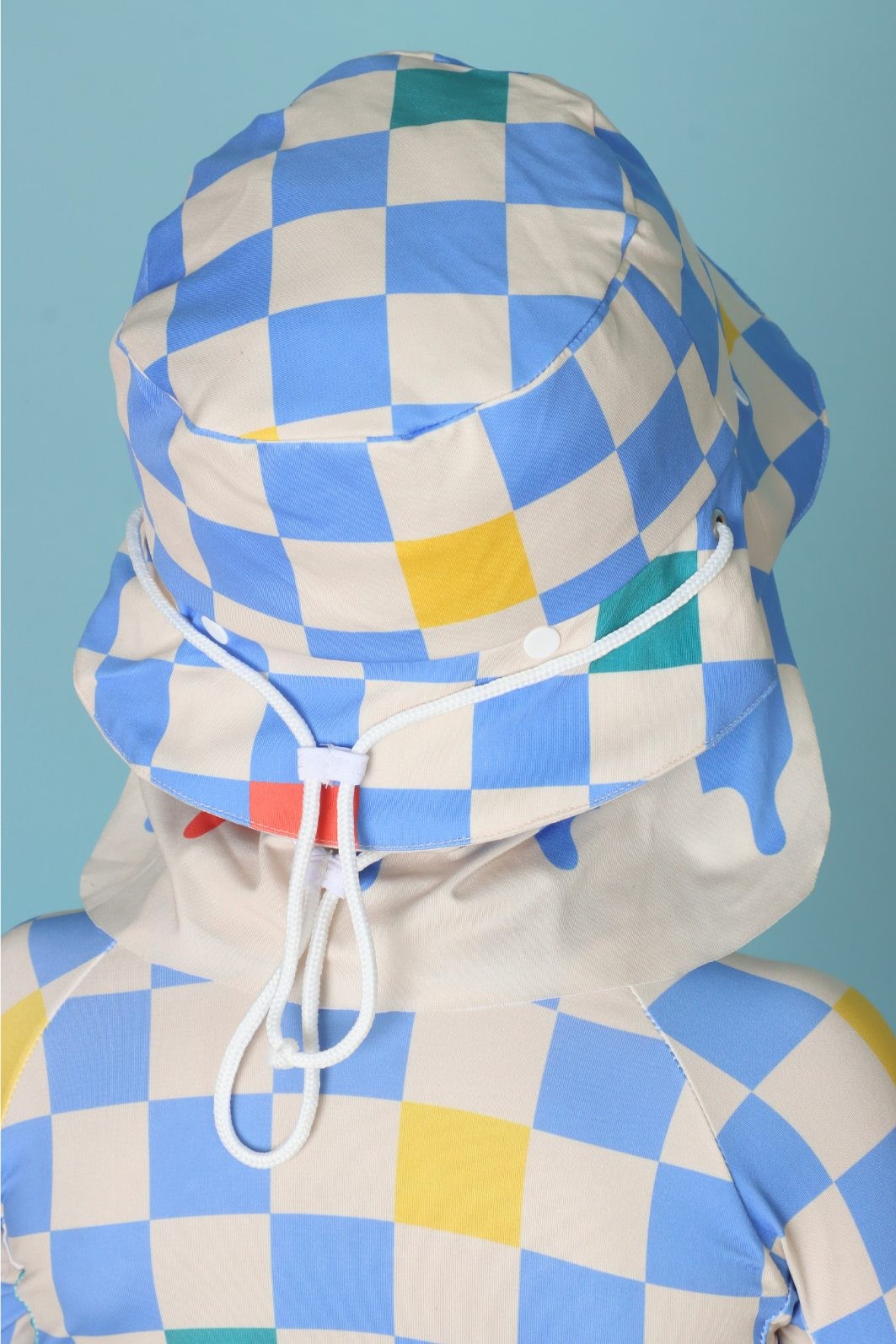 Chapéu infantil Proteção Solar UV 50+ Dupla Face Ajustável Off White e Azul Quadriculados Chapéu infantil Proteção Solar UV 50+ Dupla Face Ajustável Off White e Azul Quadriculados