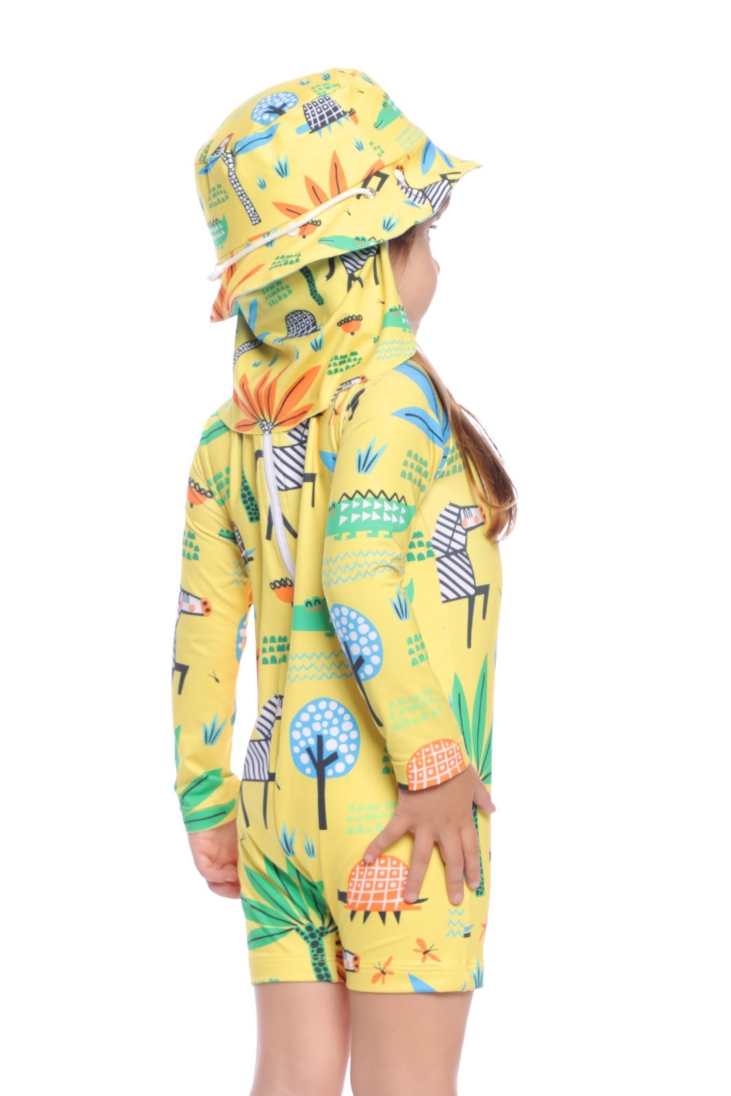 Macacão Praia Bebê Proteção Solar UV 50+ Manga Longa Amarelo Safari Macacão Praia Bebê Proteção Solar UV 50+ Manga Longa Amarelo Safari