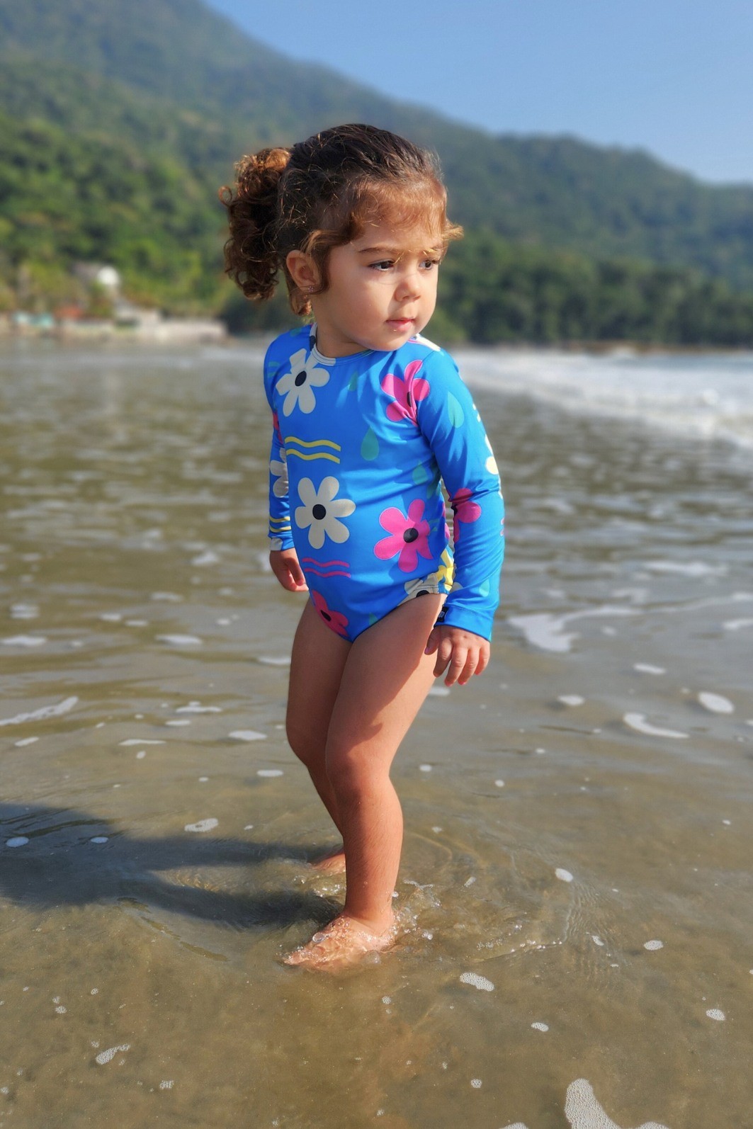 Maiô Manga Longa Proteção UV50+ Confortável Azul Dona Flor